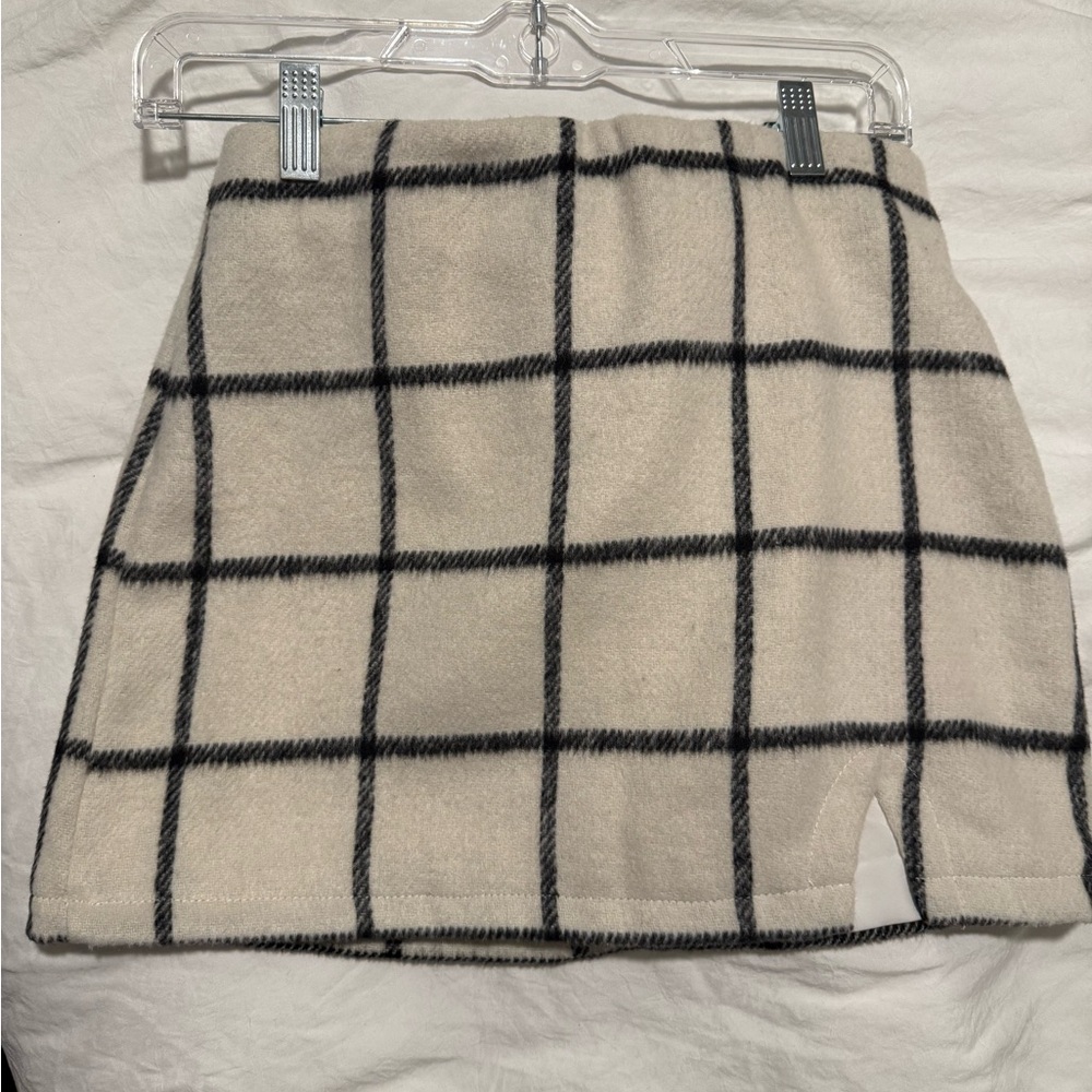 Plaid Cream and Black Women's Skirt